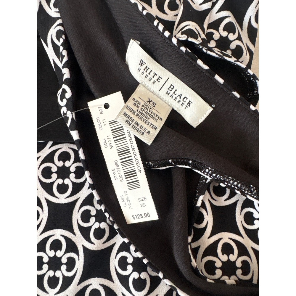 NWT White House Black Market Black White Medallion V-Neck Ruffled Hem Dress XS - Picture 6 of 7